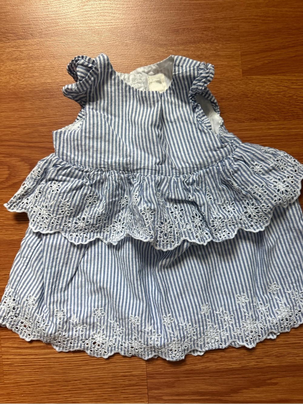 GAP Blue & White Striped Eyelet Ruffle Dress